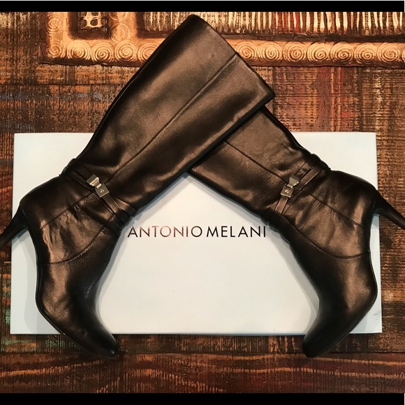 Antonio Melani Black Leather Heeled Boots - Picture 4 of 12